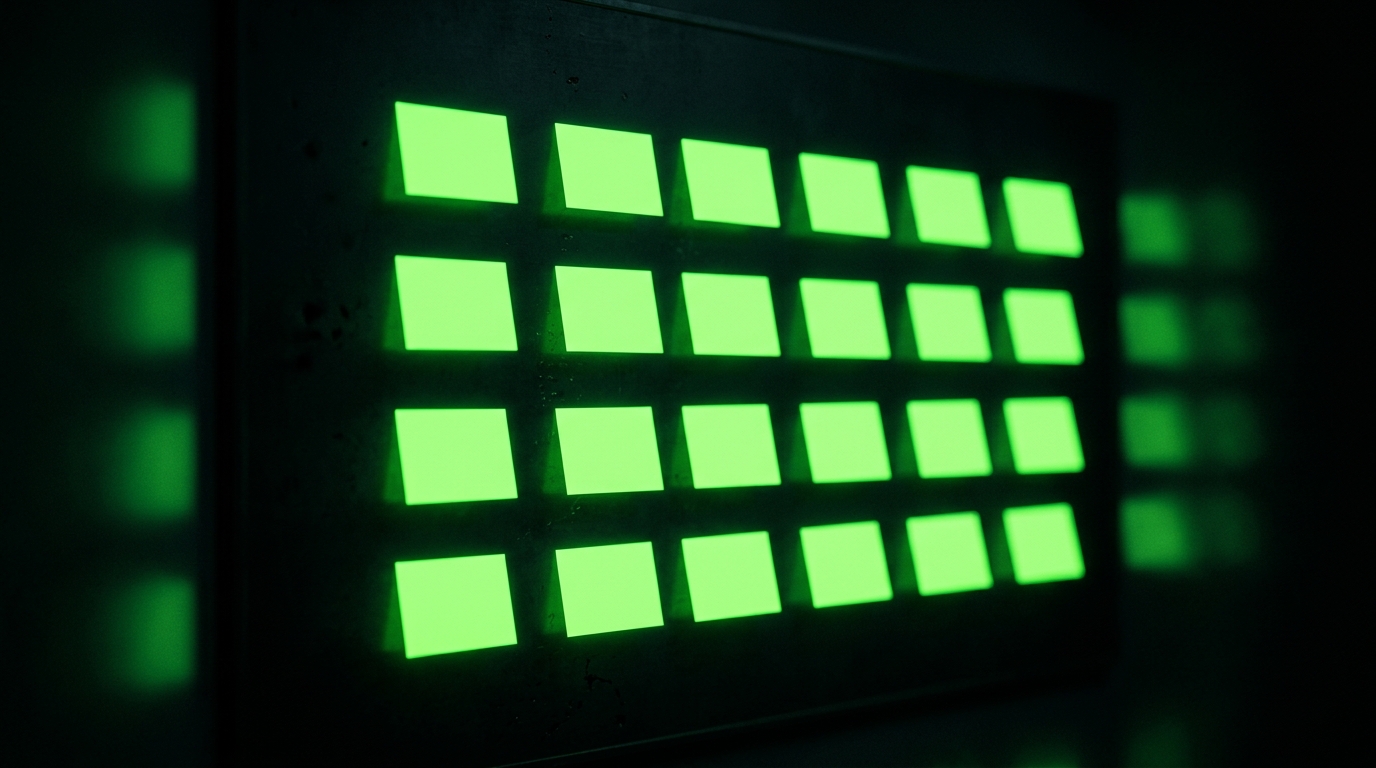 quadro de planejamento com cartões luminosos verde neon em grade