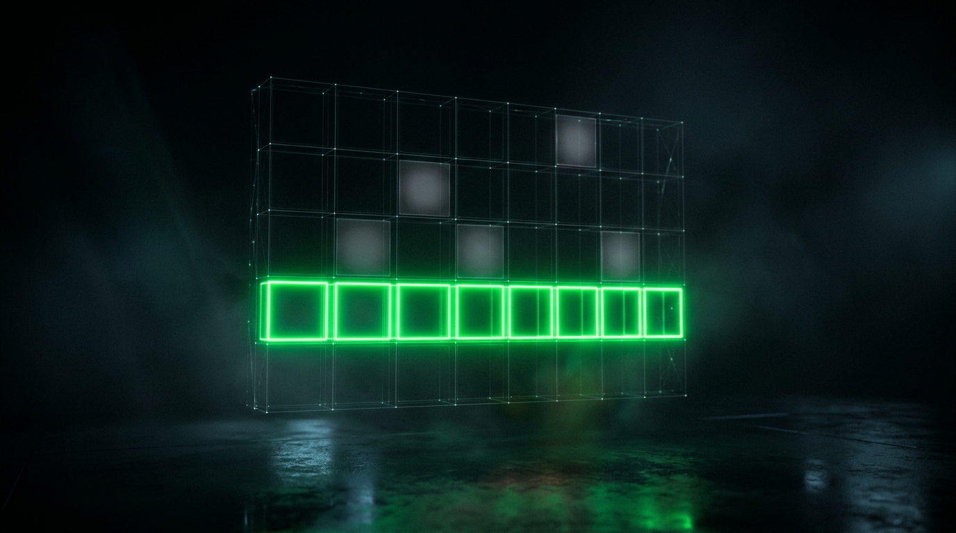 calendário holográfico com poucos dias acesos em cinza e uma sequência completa em verde neon