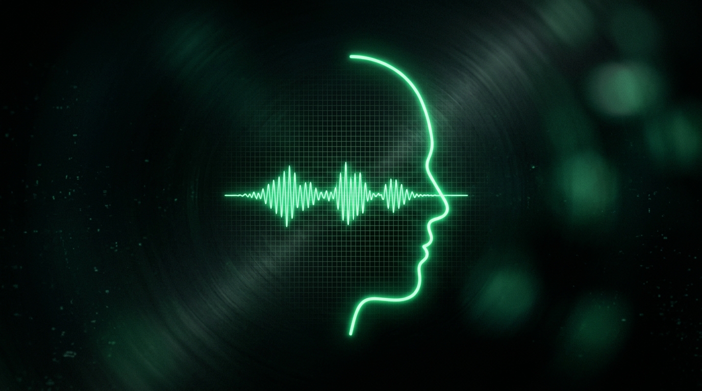 escudo digital verde neon protegendo uma impressão de voz e rosto