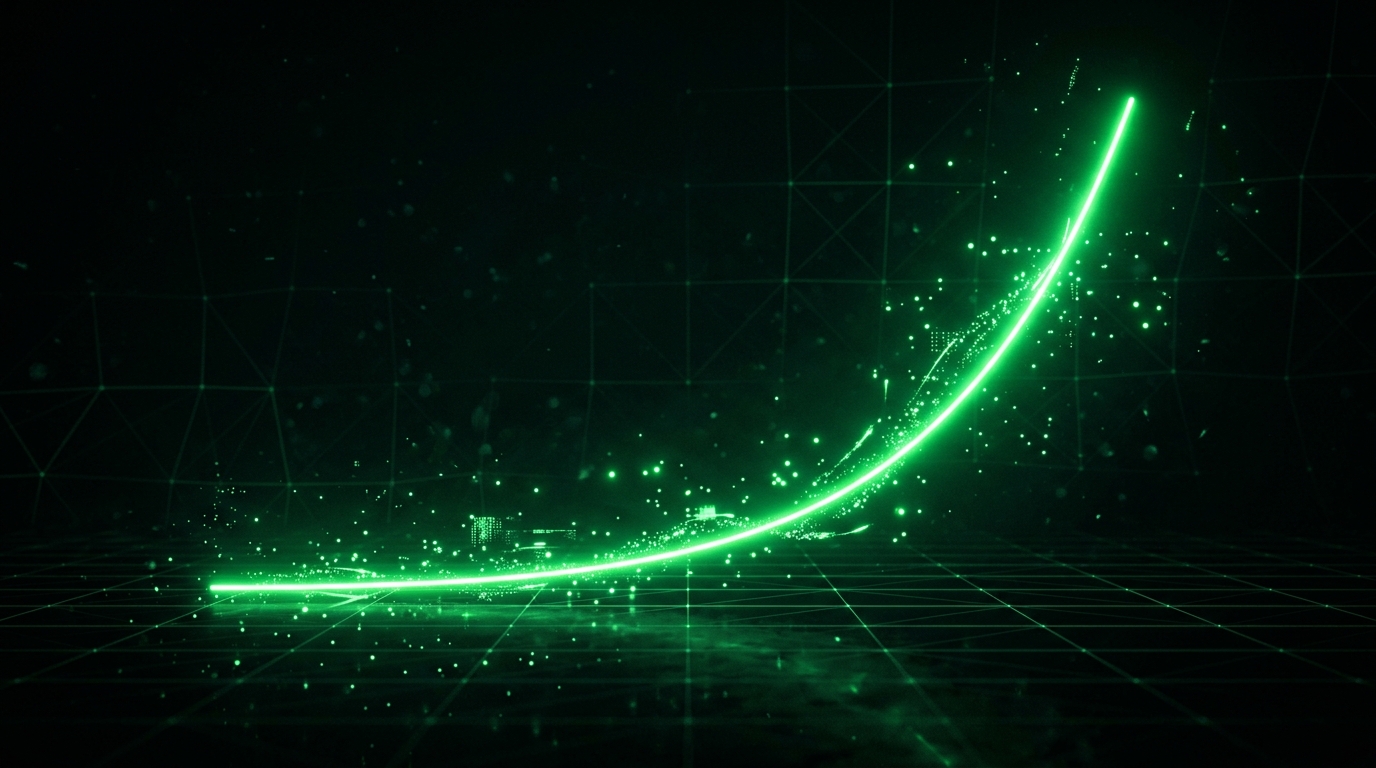 gráfico holográfico verde neon de crescimento exponencial em fundo escuro