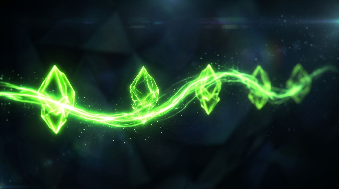 linha do tempo futurista com cinco marcos em verde neon sobre fundo escuro