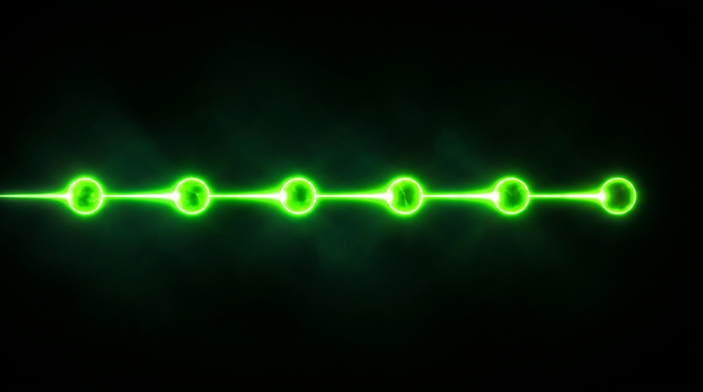 linha do tempo verde neon com seis etapas conectadas