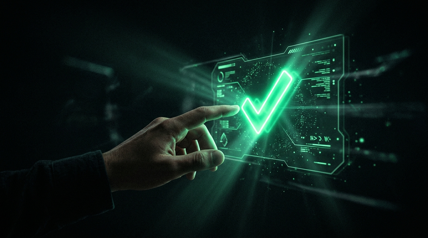 botão de aprovação luminoso verde neon antes de publicar o anúncio