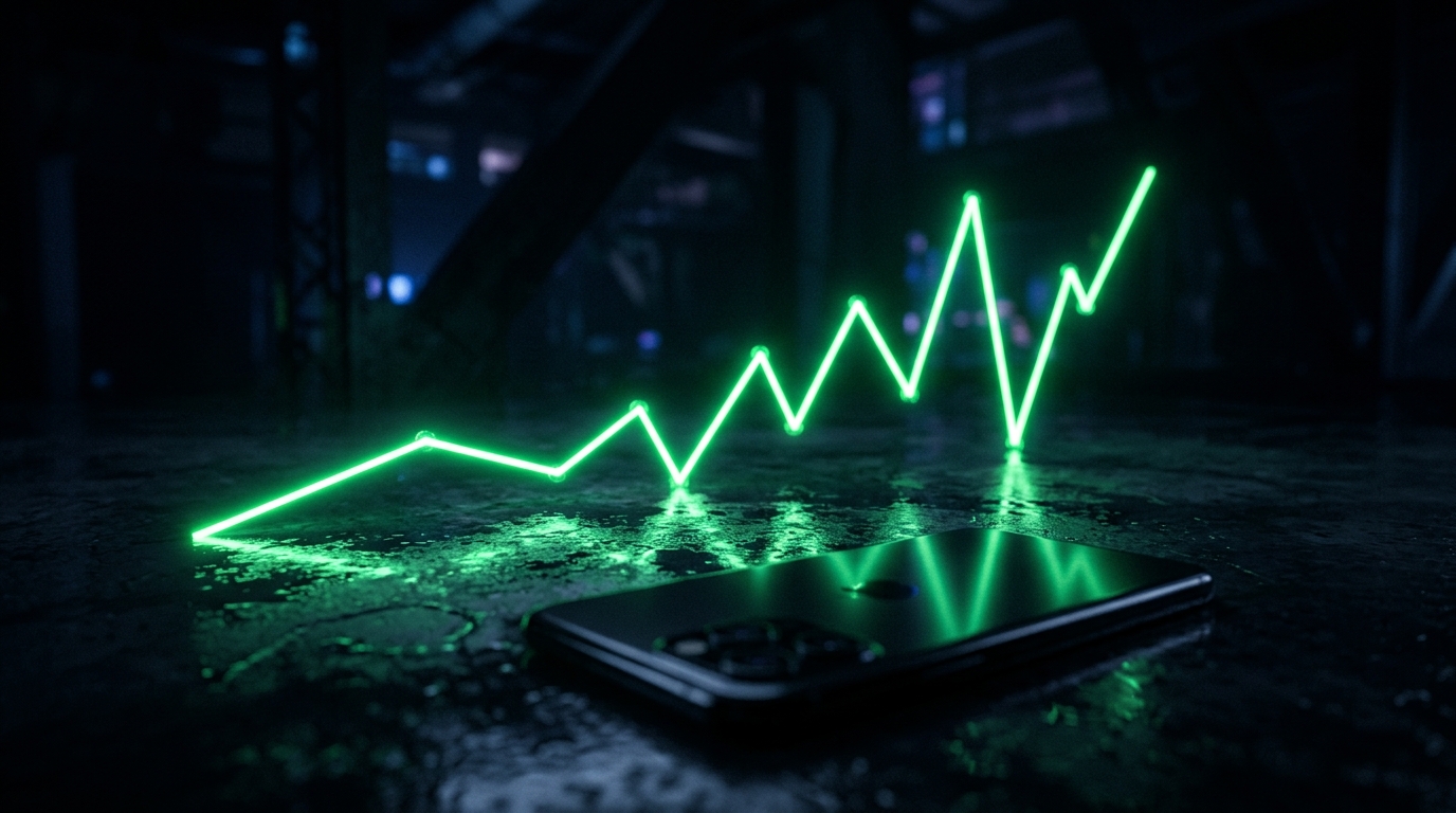 gráfico de retenção subindo em verde neon sobre fundo escuro