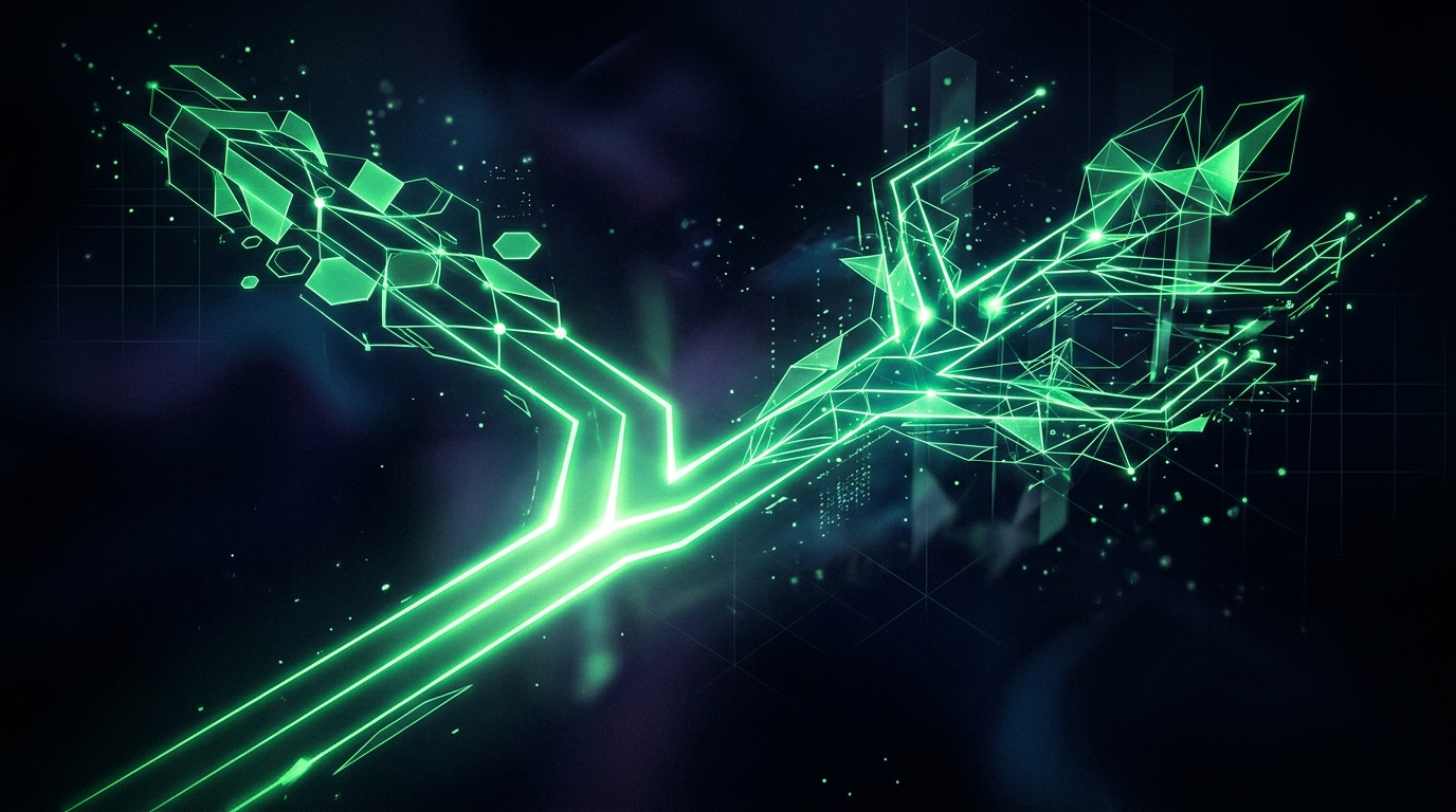caminhos holográficos verde neon se dividindo em várias direções, representando a escolha entre ferramentas