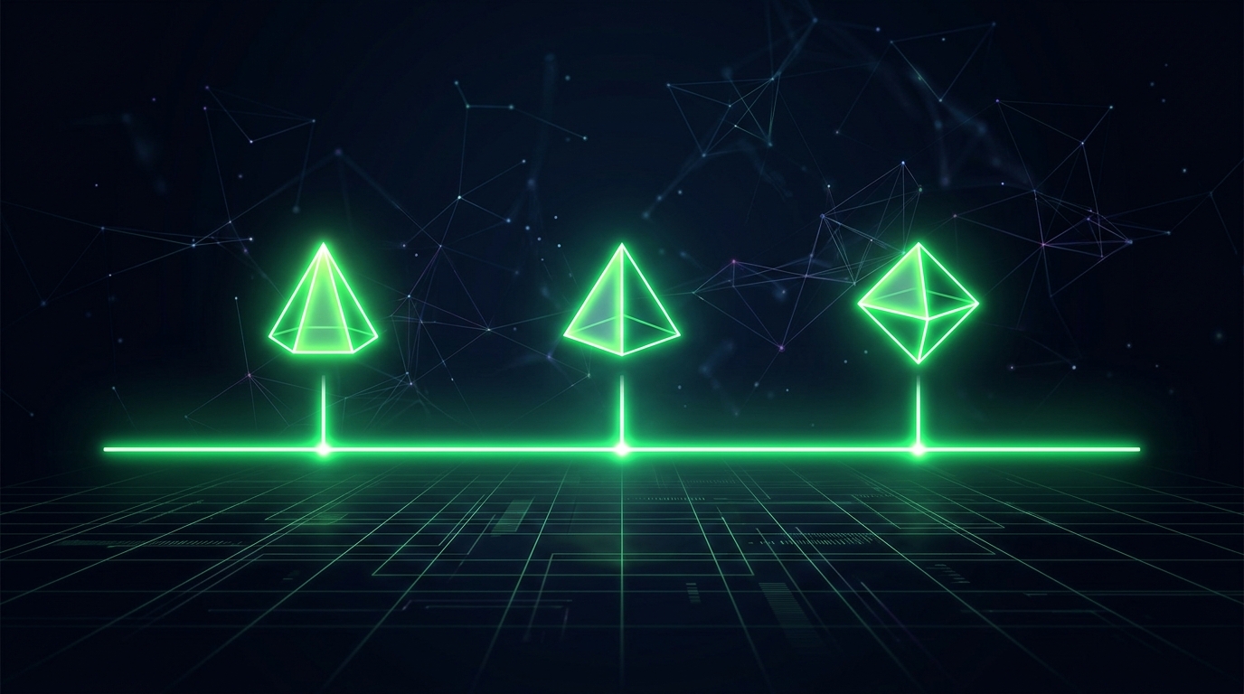 três marcadores holográficos verde neon sobre uma linha do tempo de trinta dias em fundo escuro, representando os requisitos de entrada do programa
